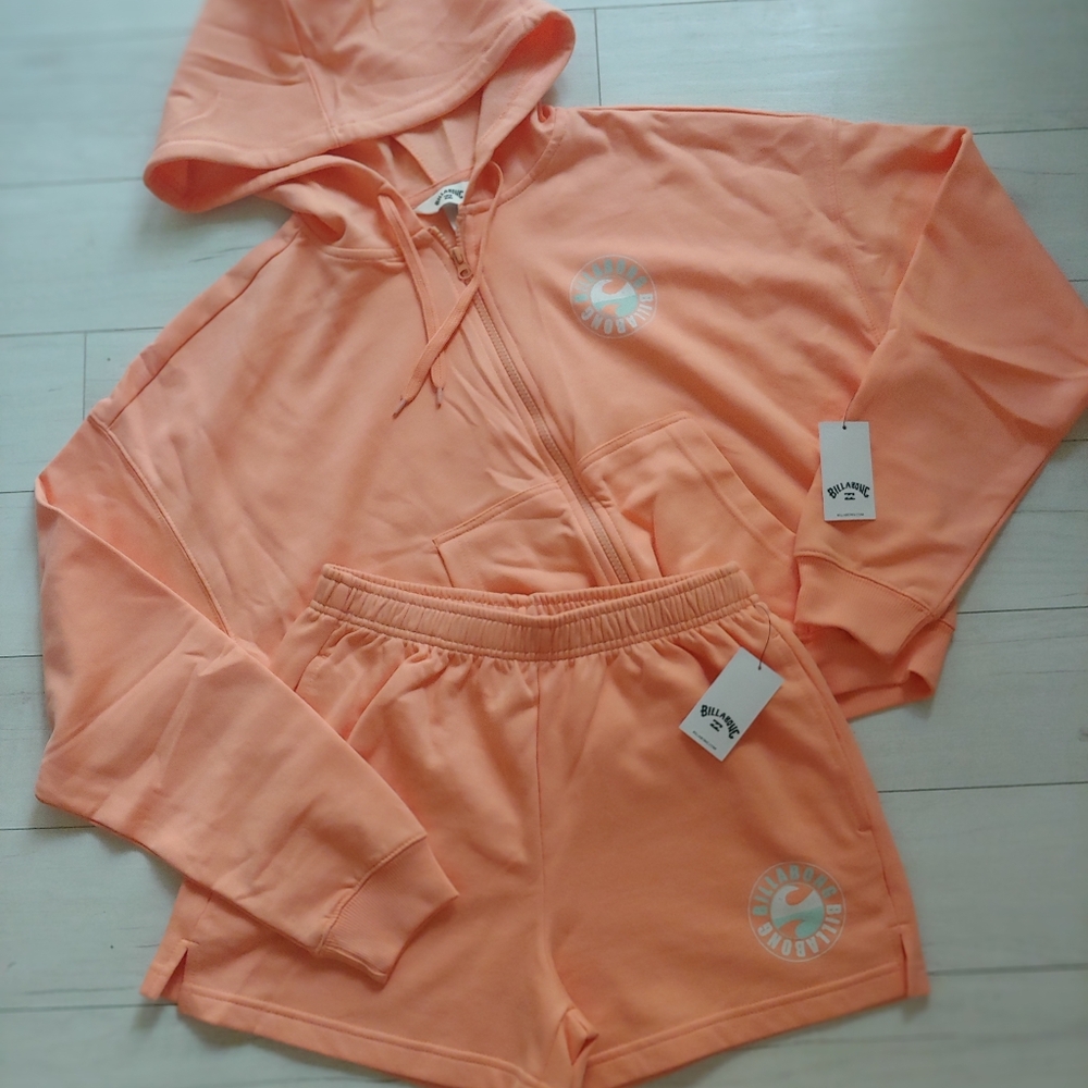 BILLABONG NEW Zip It Hoodie & Fleece Shorts Set